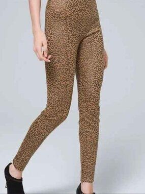 NWT WHBM Leopard Faux Suede Foil Print Wide Waistband Runway Leggings Size 4